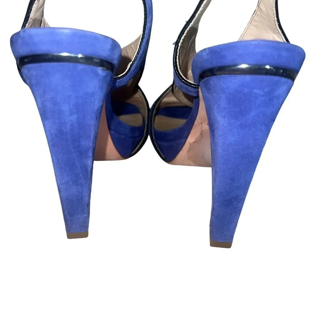 DVF Diane Von Furtensberg Womens Heels Sandal Strappy Suede Blue Silver Size 9